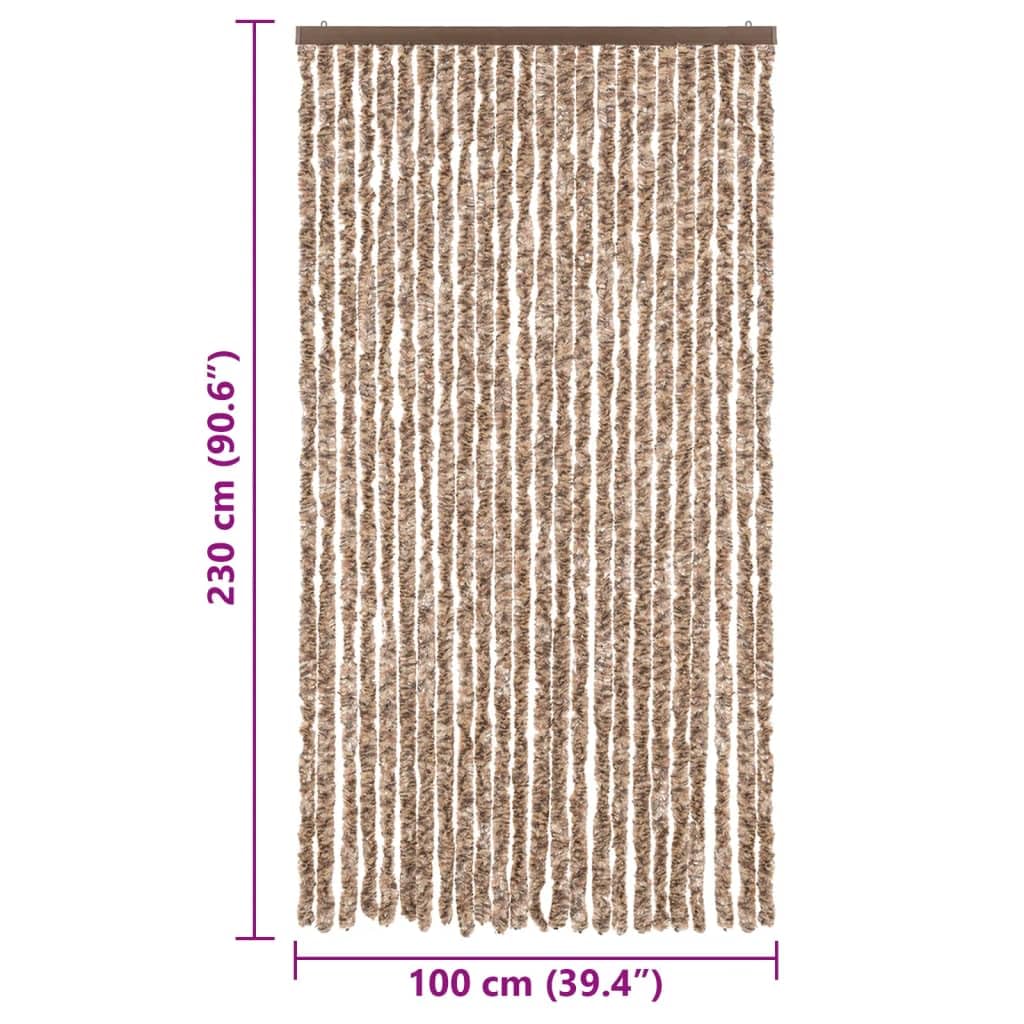 Tenda antimosche in ciniglia, 100 x 230 cm, per porte, beige e marrone scuro