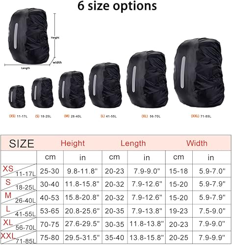 Miniatura 5 de HYCOPROT Funda impermeable para mochila 10-85 litros ultraligera compacta portátil alta visibilidad con tira reflectante antipolvo para senderismo