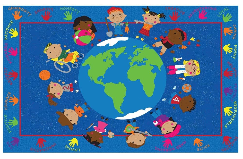 World Character Classroom Rug, 6' x 8'6" Rectangle, Educational Classroom Rug, Kids Learning Play Mat | Area Rug for Bedroom or Playroom