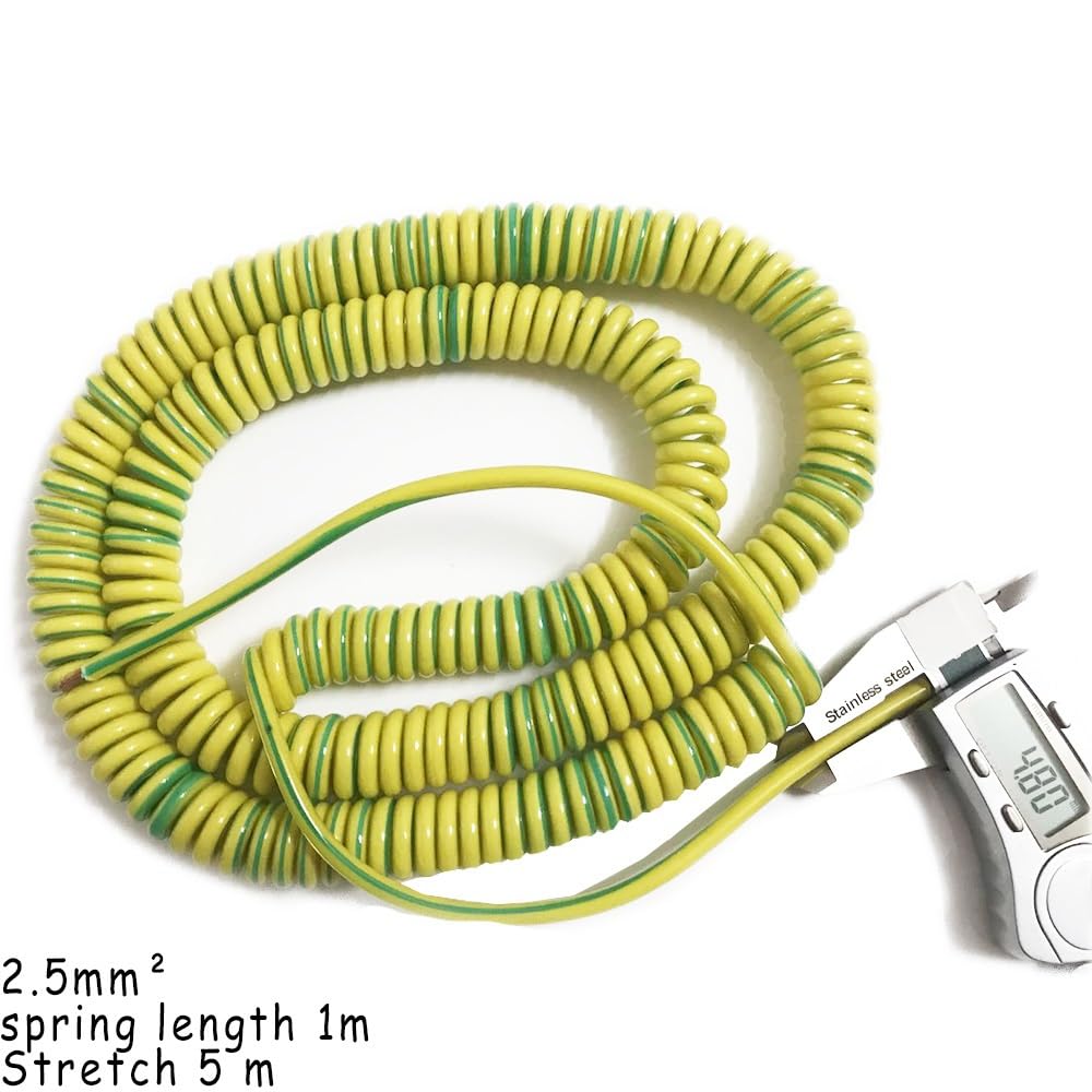 LYVQZPWLRcavo a spirale a molla, Cavo di alimentazione telescopico a 1 nucleo da 2,5 mm2, filo a molla unipolare, filo di circuito, filo elastico di messa a terra giallo-verde, estensione a spirale