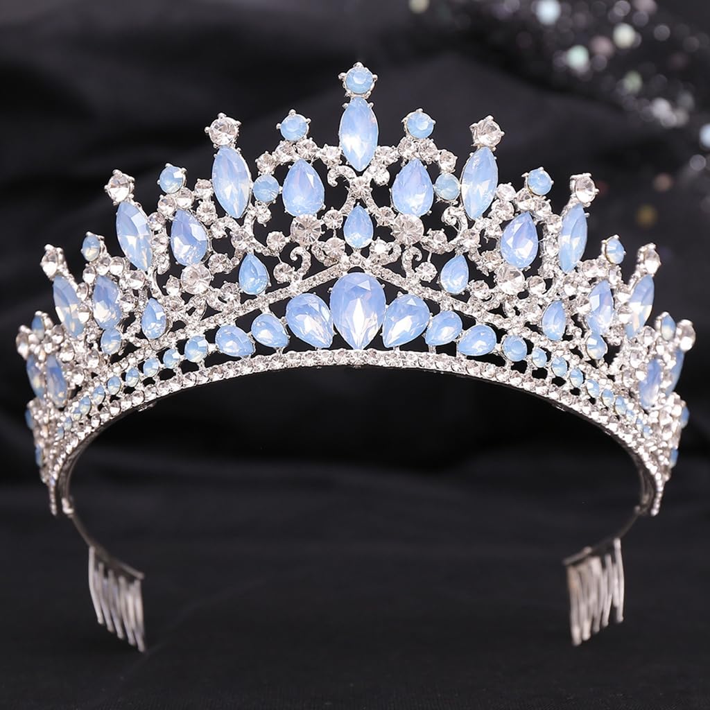 Women Princess Crown Blue Crystal Sweet 16 Hair Accessories School Party Hairband,Light Blue 8