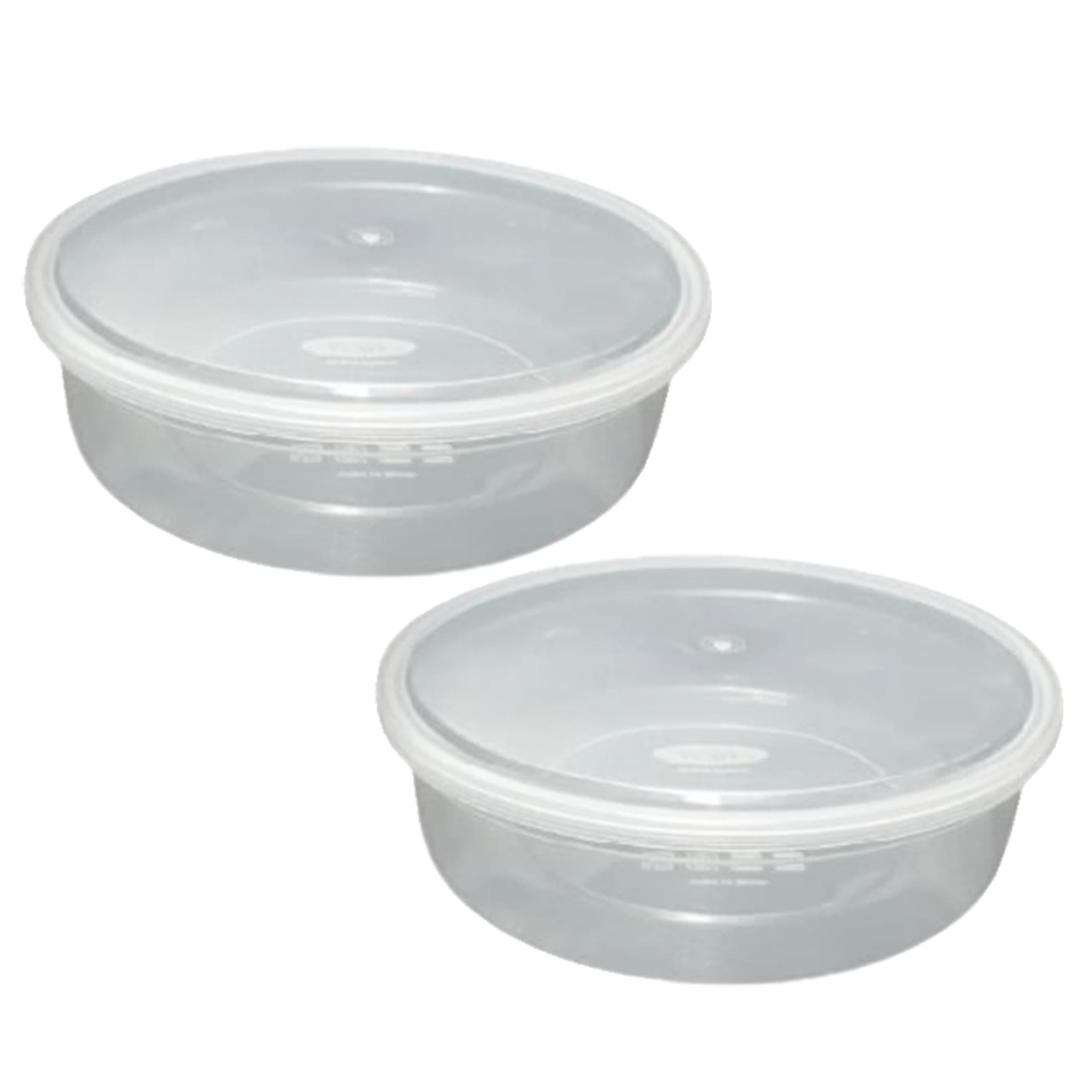 (Pack of 2) 2000ML Clear Round Plastic Containers with Airtight Lids Takeaway Food Storage Container Set for Food Prep Meal Fruit Salad & Bento Cake Boxes BPA Free Microwave Freezer Safe (2000ml)