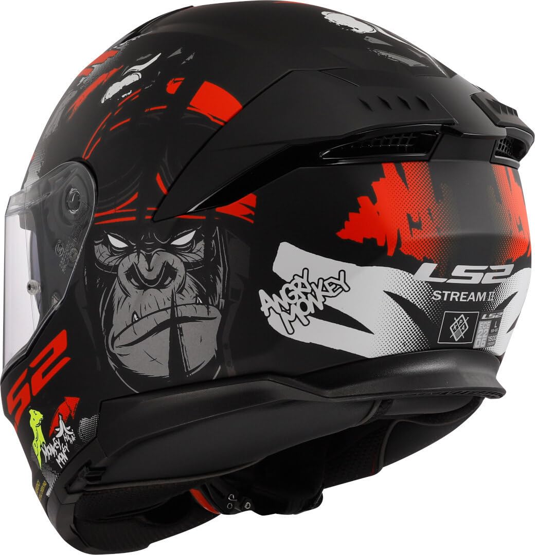 LS2, Casco Moto Integrale STREAM II ANGRY MONKEY Matt Black Red, S
