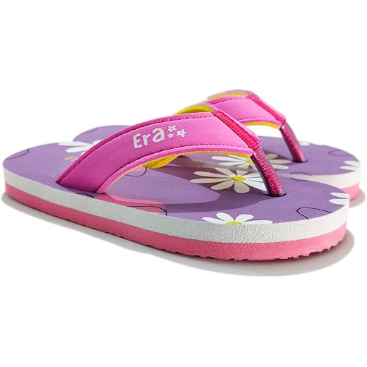 Kids Floral Print Flip Flops, Purple Pink