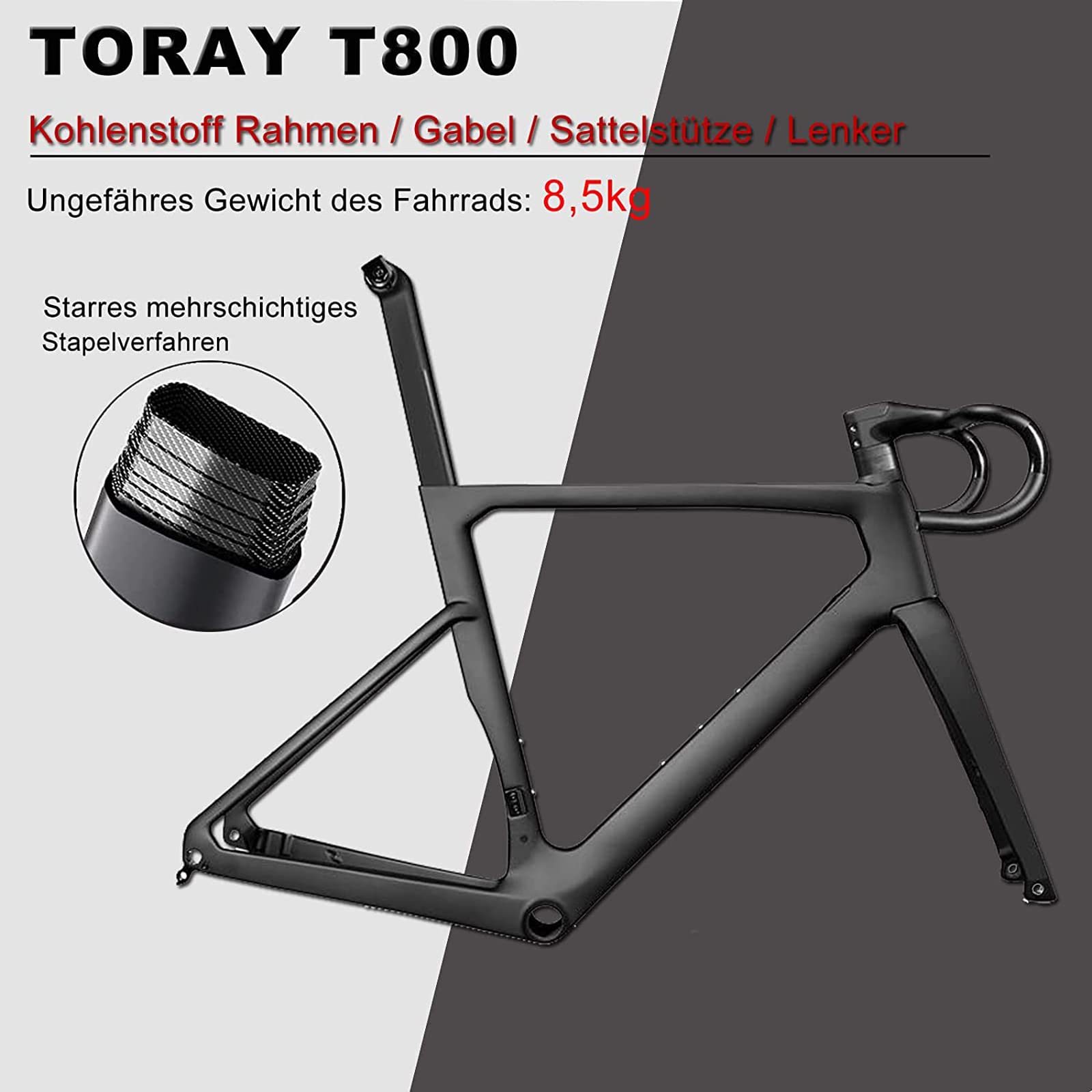 KABON Rennrad Carbon,Carbon Rahmen Gabel und Sattelstütze mit Shimano SORA 18 Gänge, Scheibenbremse Carbon rennrad Herren Damen Jungen Urban Commuter