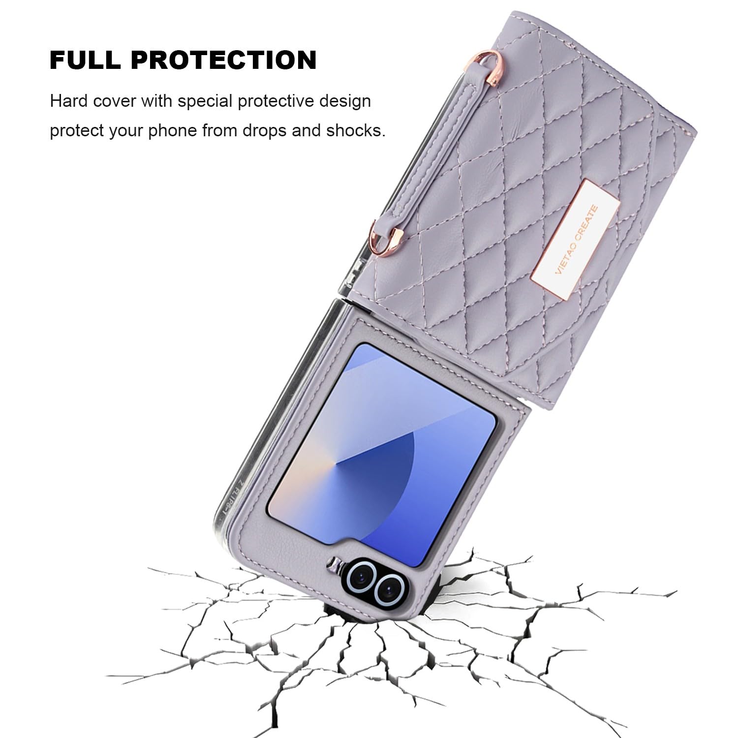 Etui portfelowe na telefon komórkowy Samsung Galaxy Z Flip 8 z wbudowaną skórzaną przegródką na gotówkę i uchwytem na karty kredytowe, regulowany pasek crossbody, ochrona zawiasów dla kobiet i