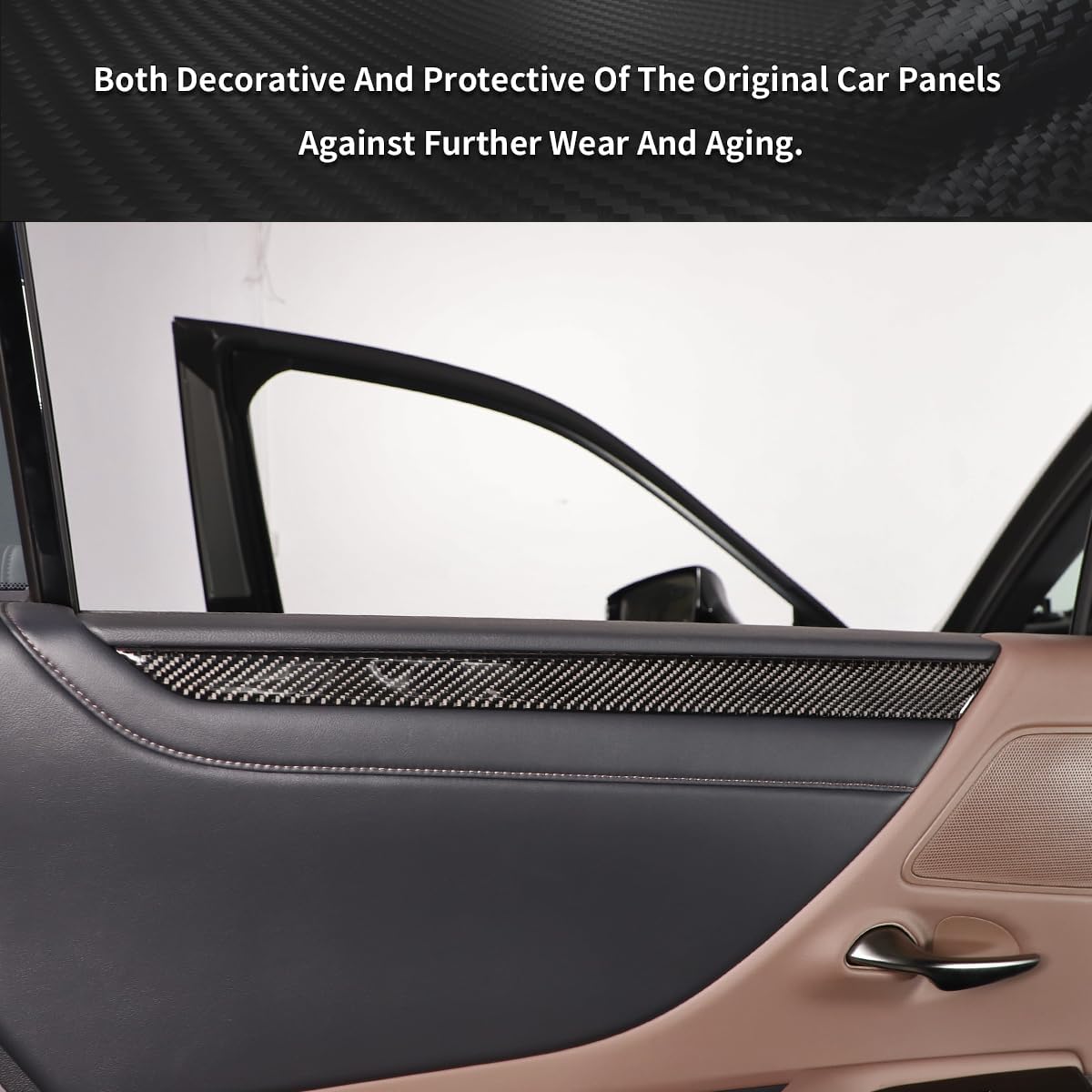 for 2018-2023 Lexus ES350 Soft Carbon Fiber Door Panel Trim,Inner Door Decoration Strip Cover Stickers,Car Interior Accessories 4PCS (Black Carbon)