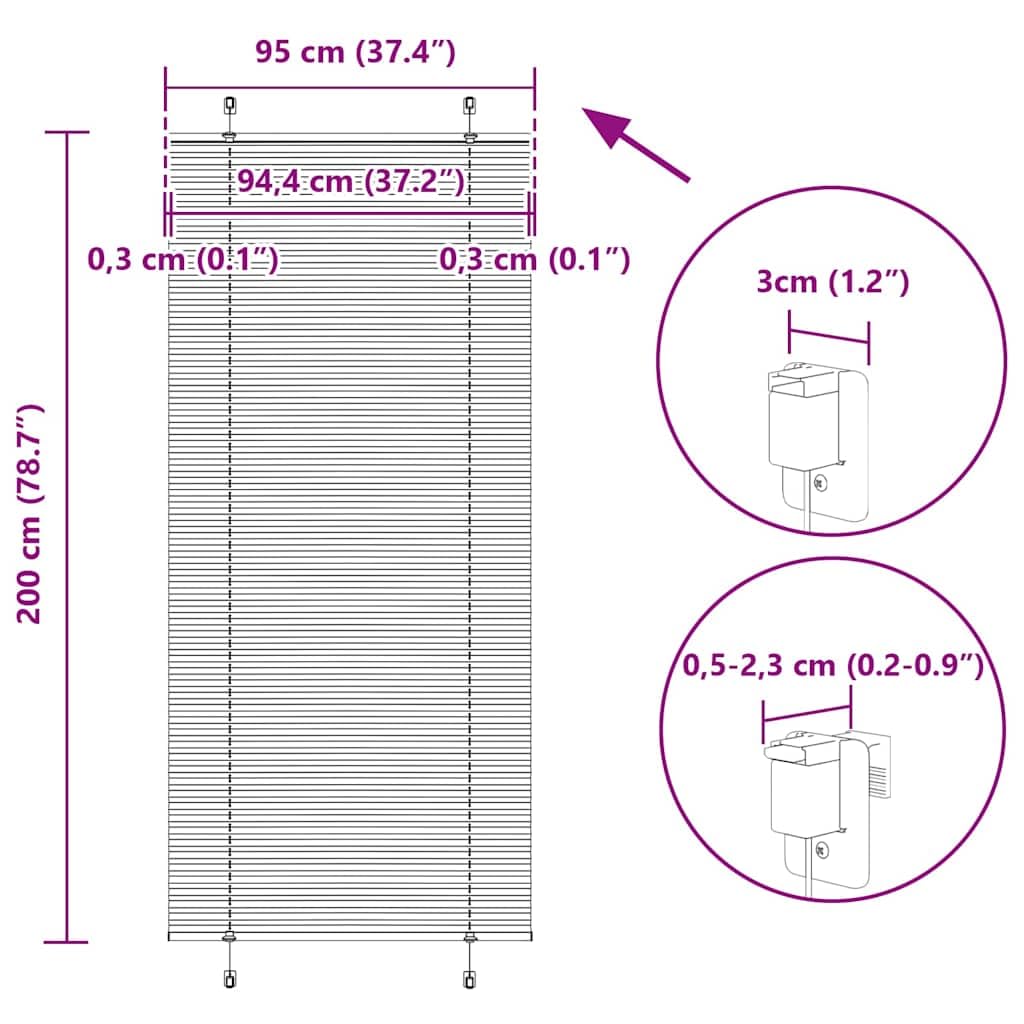 Store plissé Gris Clair 95x200 cm, Tissu 94,4 cm, Store vénitien tamisant occultant pour fenêtre, Protection Solaire, intimité et Isolation Thermique, Montage sans perçage ou avec vis