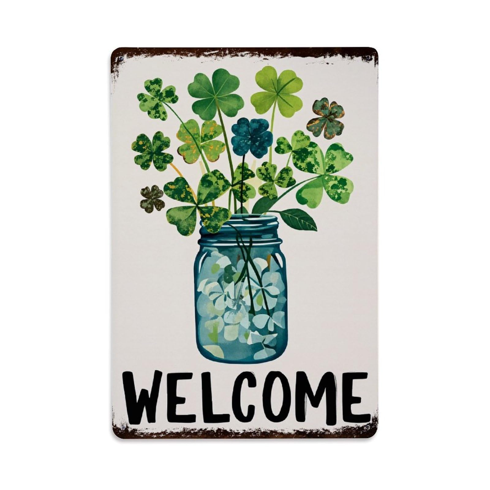 Enderetf Vintage Clover Jar Welcome Sign Art Tin Sign Metal Poster, Home Bar Garage Man Cave Cafe Indoor & Outdoor Wall Decoration 8X12inches