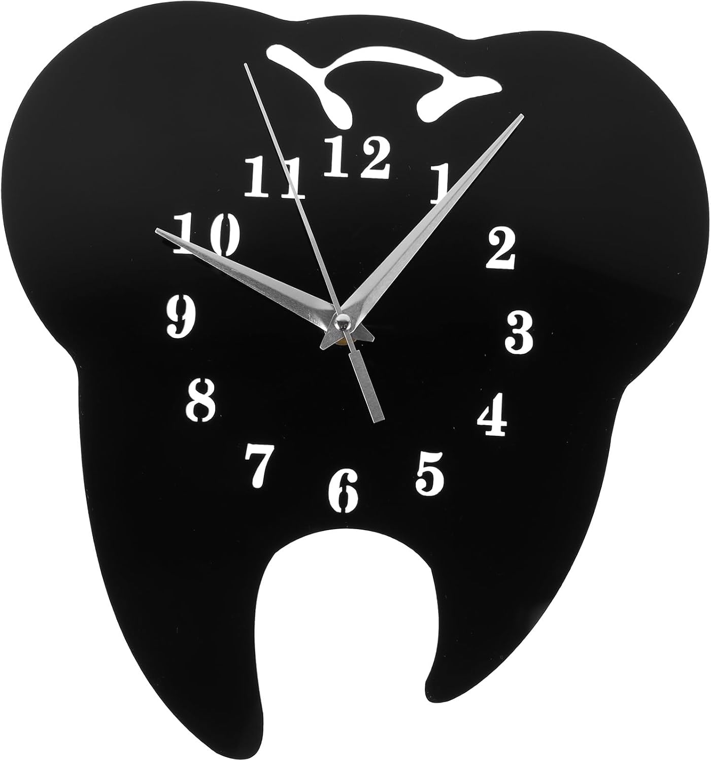 HOMSFOU Tooth Shaped Mirror Wall Clock Acrylic Silent Non Ticking Decorative Hanging Clock for Dental Office Home Kitchen Bedroom 10.62X9.84In
