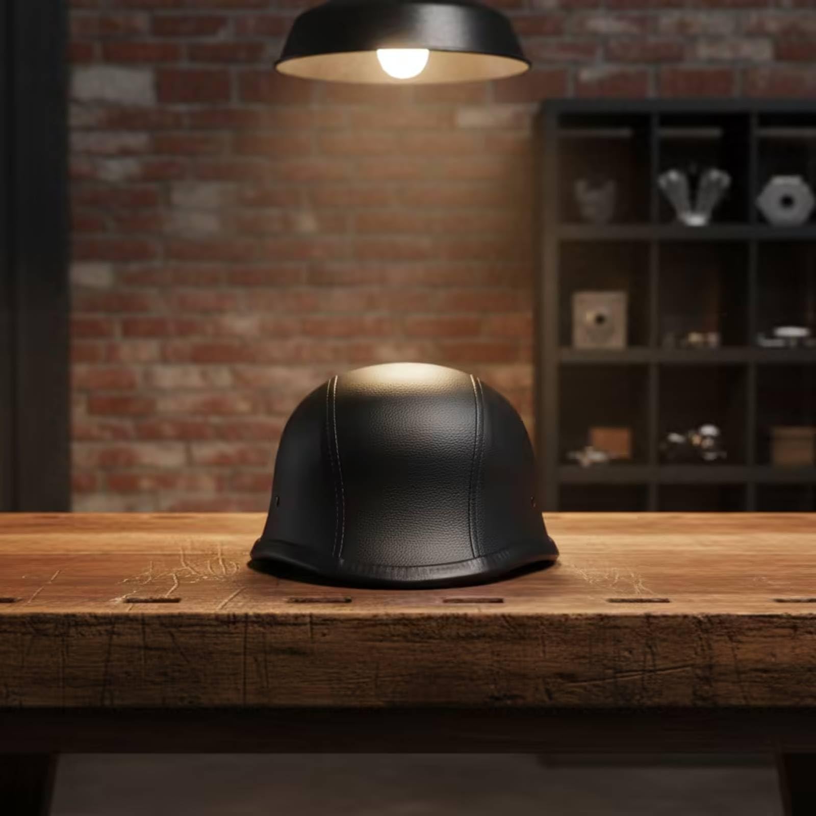 LOVIVER Casco Media Cabeza con Revestimiento Imitación Piel y Bor Inferior para Recorridos Tranquilos y Rutas s Sencillas, Cuero Negro, M