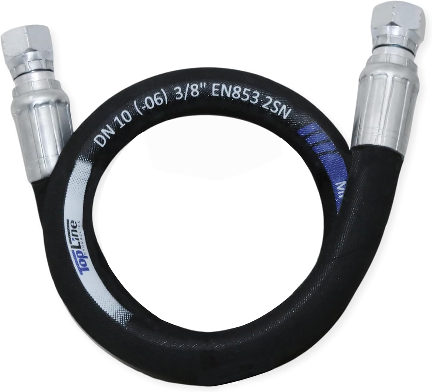 3/8" Hydraulic Hose Assembly 48 Inches – Female JIC x Female JIC, 7,250 PSI, SAE 100 R2AT, 2-Wire Braided, Oil-Resistant Rubber, Heavy-Duty High-Pressure Line | Model HFR206-063F-063F-48