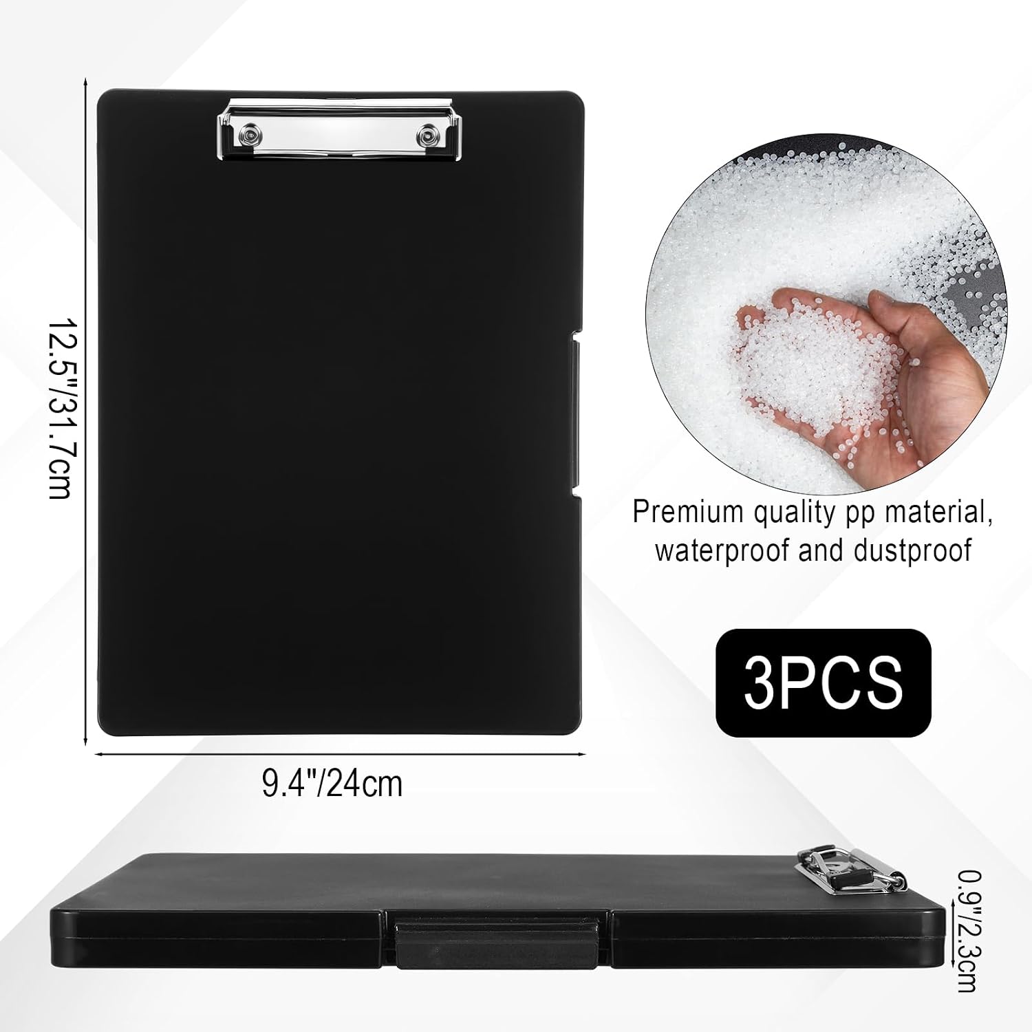 3 Pack Clipboard with Storage, Foldable Clipboard Organizer with Pen Holder, Heavy Duty Plastic Writing Board for Nurse, Teacher, Student, Office Supplies, Black image 2
