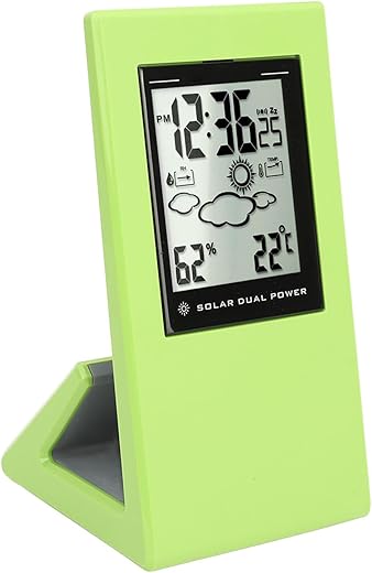 VGEBY Weather Forcast Clock, Solar Powered LCD Display Clock with Temperature Humidity for Home School Office
