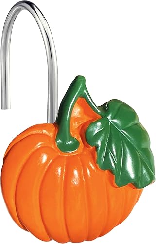 Miniatura 5 de Ganchos de cortina de ducha de calabaza de Halloween, 12 ganchos decorativos de Acción de Gracias para cortina de ducha, anillos de cortina de ducha
