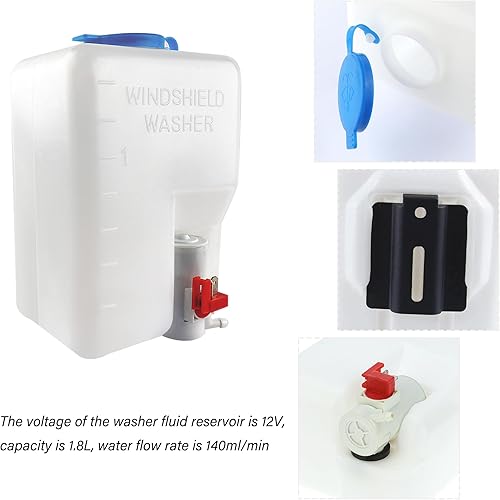 Miniatura 4 de Kit de depósito de depósito de limpiaparabrisas de 12 V con bomba limpiaparabrisas, boquilla de lavadora e interruptor de botón, kit de depósito de