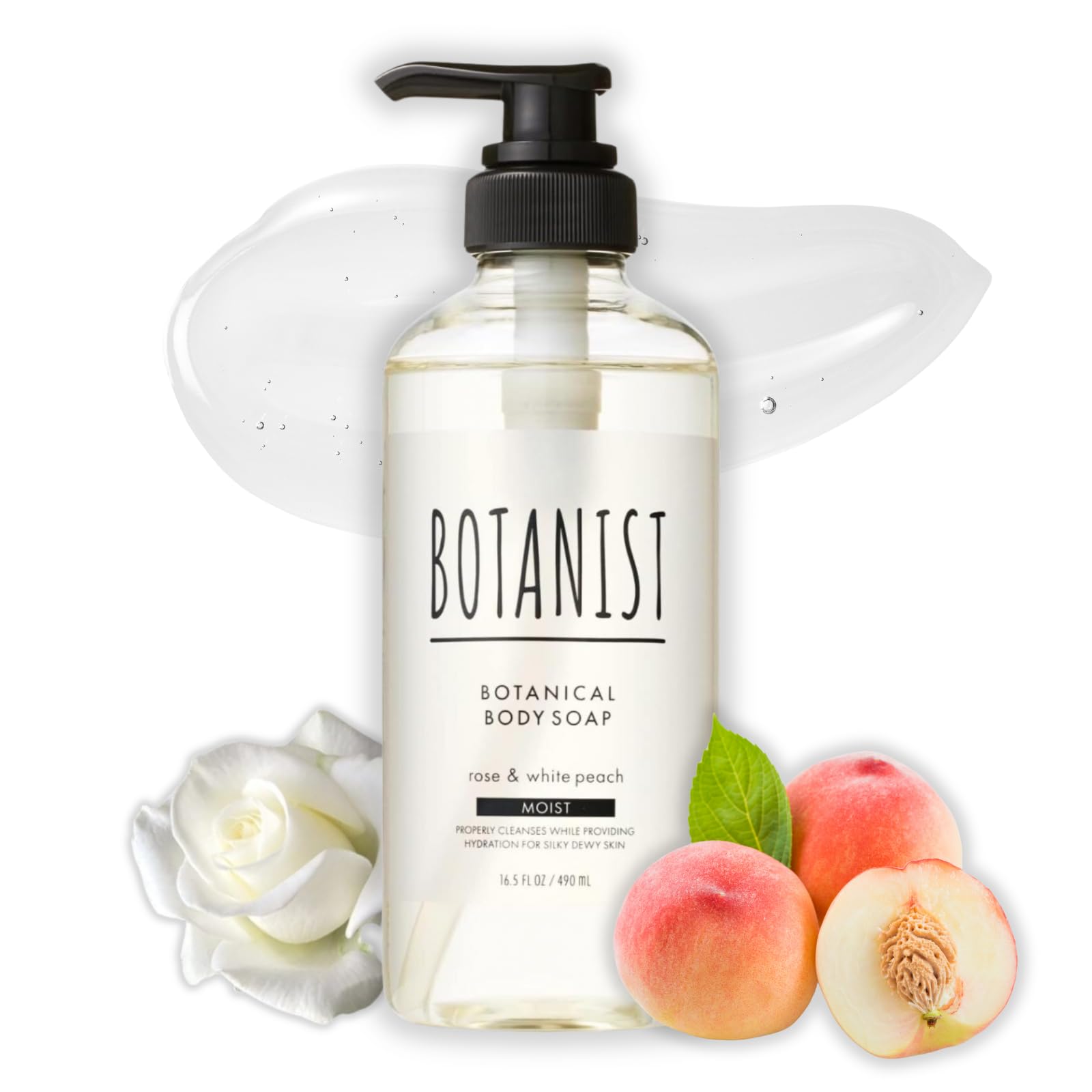 BotanistHydrating Body Wash for Women & Men, Hypoallergenic Body Wash with Shea Butter, Aloe Vera, Almond & Squalance, Sensitive Skin BODY WASH & Shower Gel from Japan 16.5 Fl Oz ROSE & WHITE PEACH