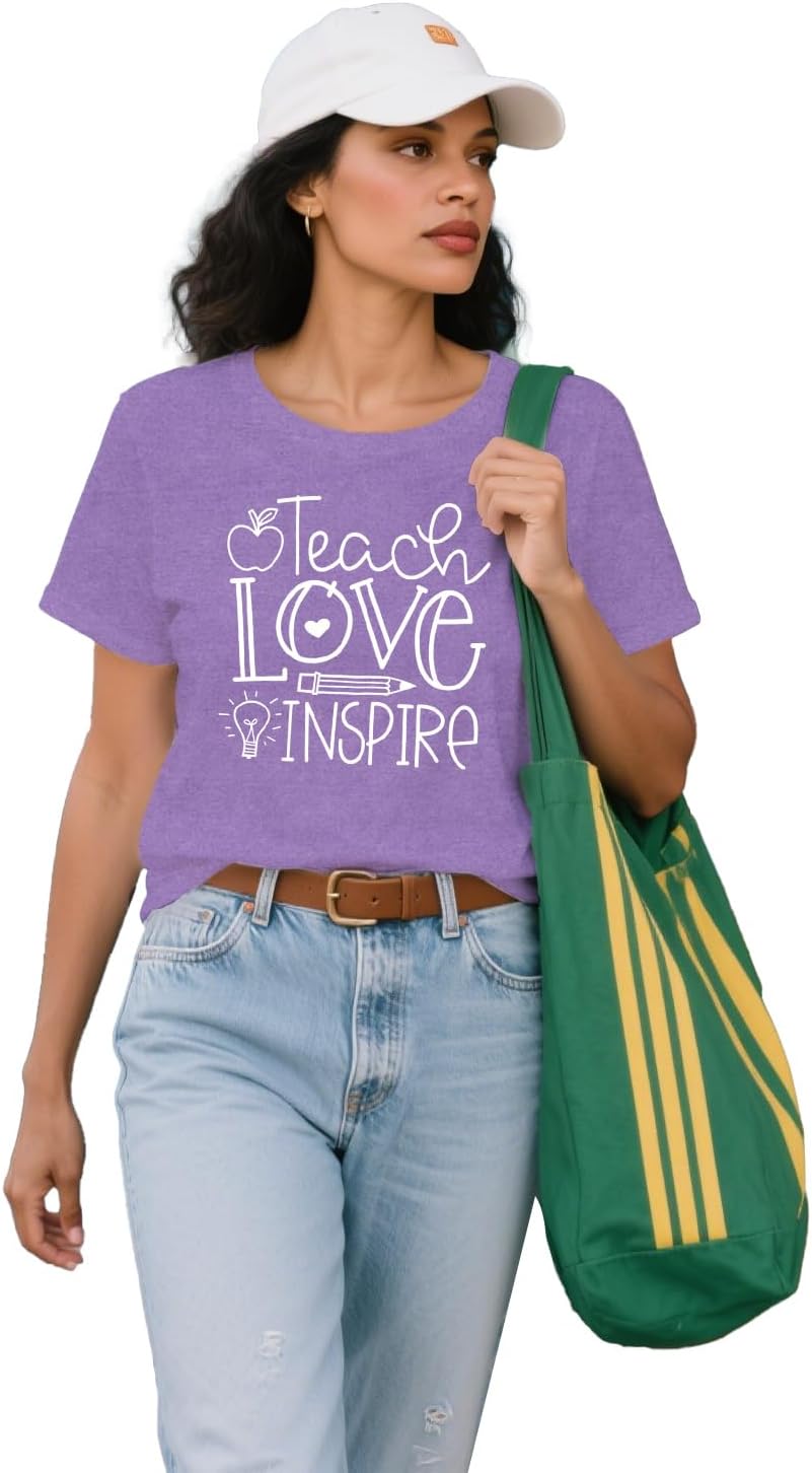 MAIHUN Womens Teacher Life Shirt Teach Love Inspire Tshirt Teach Tee Tops - Image 4
