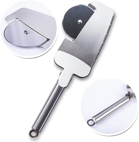 Miniatura 8 de Cortador de pizza - Cortador de pasteles - 3 en 1 - Fácil de limpiar, rueda de pizza de acero inoxidable afilada - Espátula para servir con clip