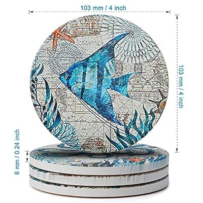 8 Pieces Stone Coasters with Holder for Drinks, Cork Base Ocean Beach Theme Tropical, for Housewarming, Apartment… 61wP5hC0YJL. SS400