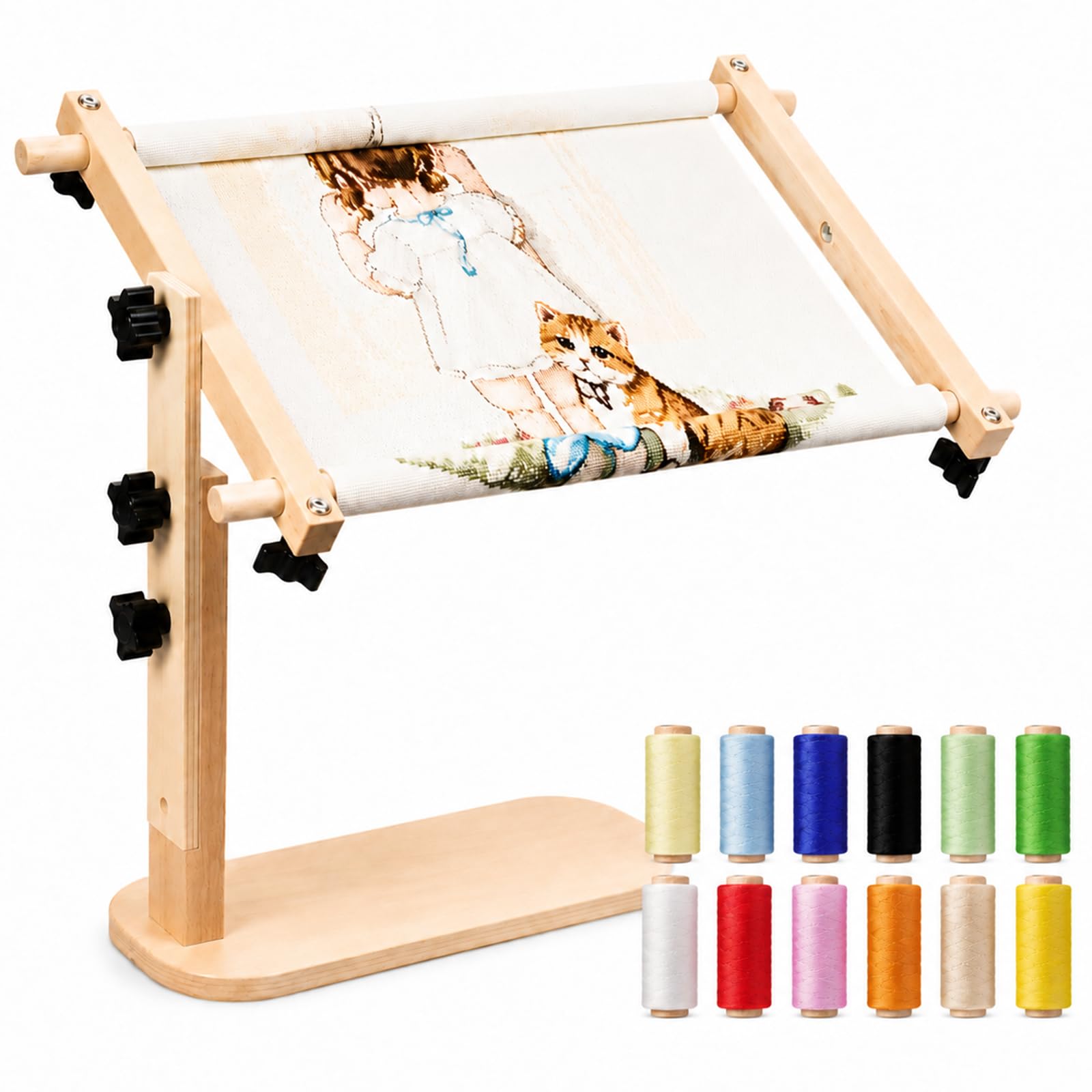 Adjustable Tabletop Embroidery Stand – Cross Stitch Frame Holder, 360° Rotating Stable Sitting-Base, Needlepoint Lap Rack for Needlework Punch Needle with Height & Angle Adjustment (B,23*46)