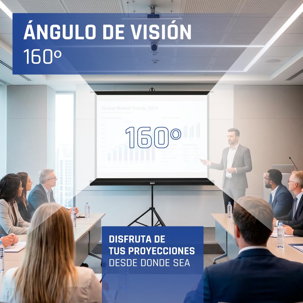 iggual Pantalla de Proyección 72” con Trípode de Acero - Enrollable Manual- Portátil con Bolsa- 4:3- Tela Blanca Mate de 4 Capas y Trasera Negra- Auto-Stop Ajustable- Compatible 4K Full HD (152x115cm)