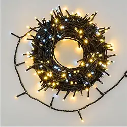 Pisca Cordao 300 Leds Luzes Branco Quente Fixo Com Strobinho Branco Frio Decorativo Natal 30m Uso interno e externo IP44, Bivolt Festa Árvore Natal