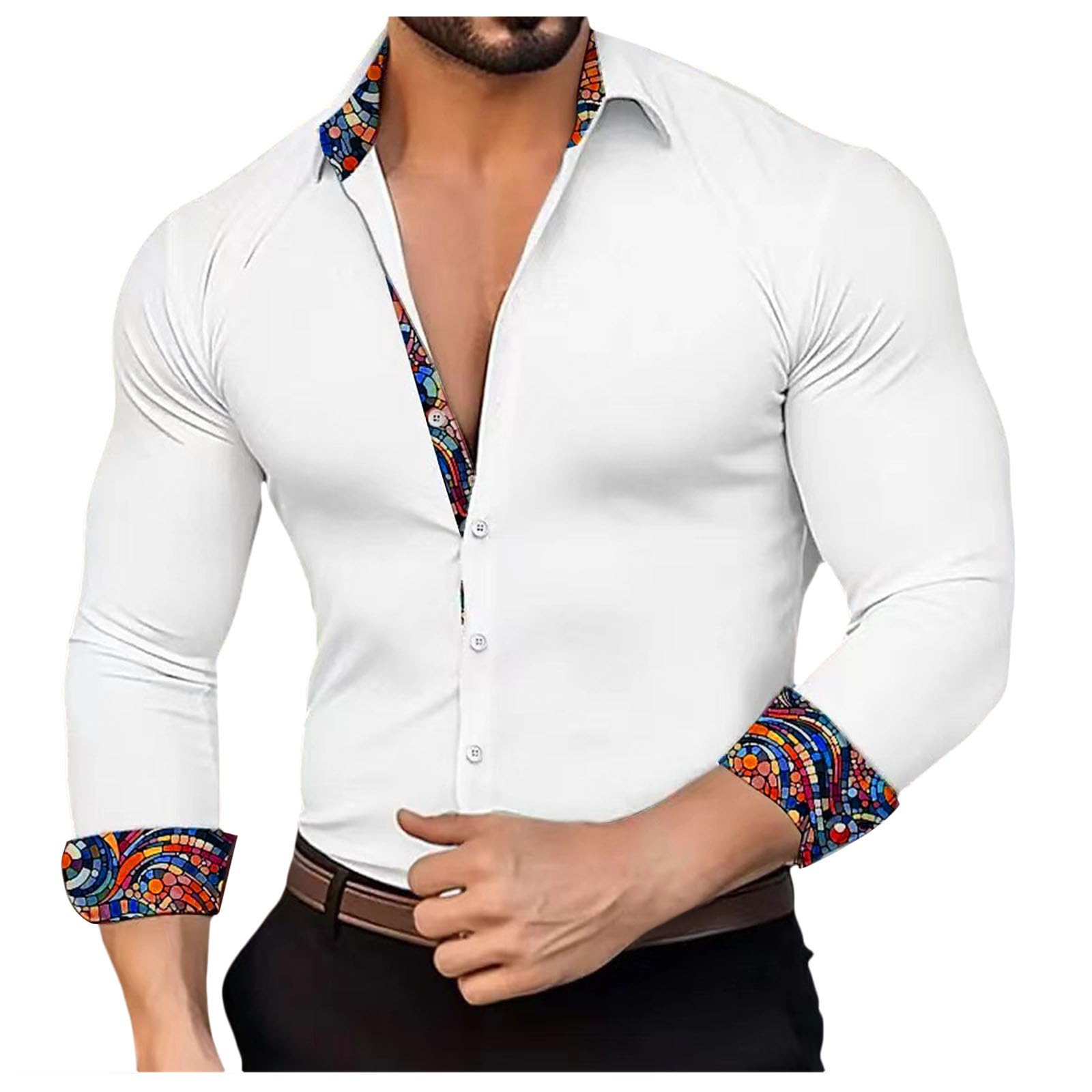 Genérico Camisas Manga Larga Hombre Slim Fit Camisa Hawaiana Hombre Manga Larga Camisa Lino Hombre Verano con Bolsillos Casual Camisa Retro Manga Larga de Color Sólido Hombres