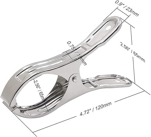 Miniatura 3 de FOMMEN Pinzas de metal grandes y resistentes, paquete de 6 pinzas de acero inoxidable, pinzas de toalla para silla de playa grande, abrazadera para
