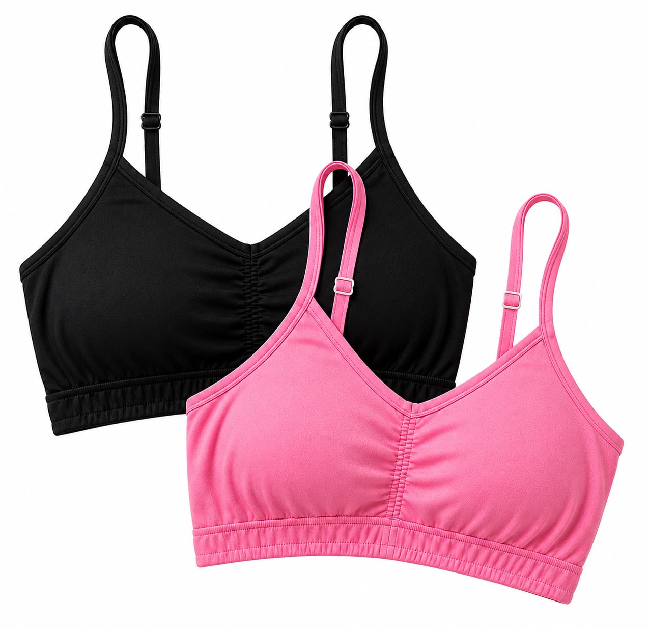 Women Sports Bra Combo Pack of 2 | Padded Bra Adjustable Strap Non Wired Stretchable Bralette Crop Camisole (Black, White, Pink) (in, Alpha, XS, XS, A, 24, Regular, Standard, Pink & Black)-picture-20