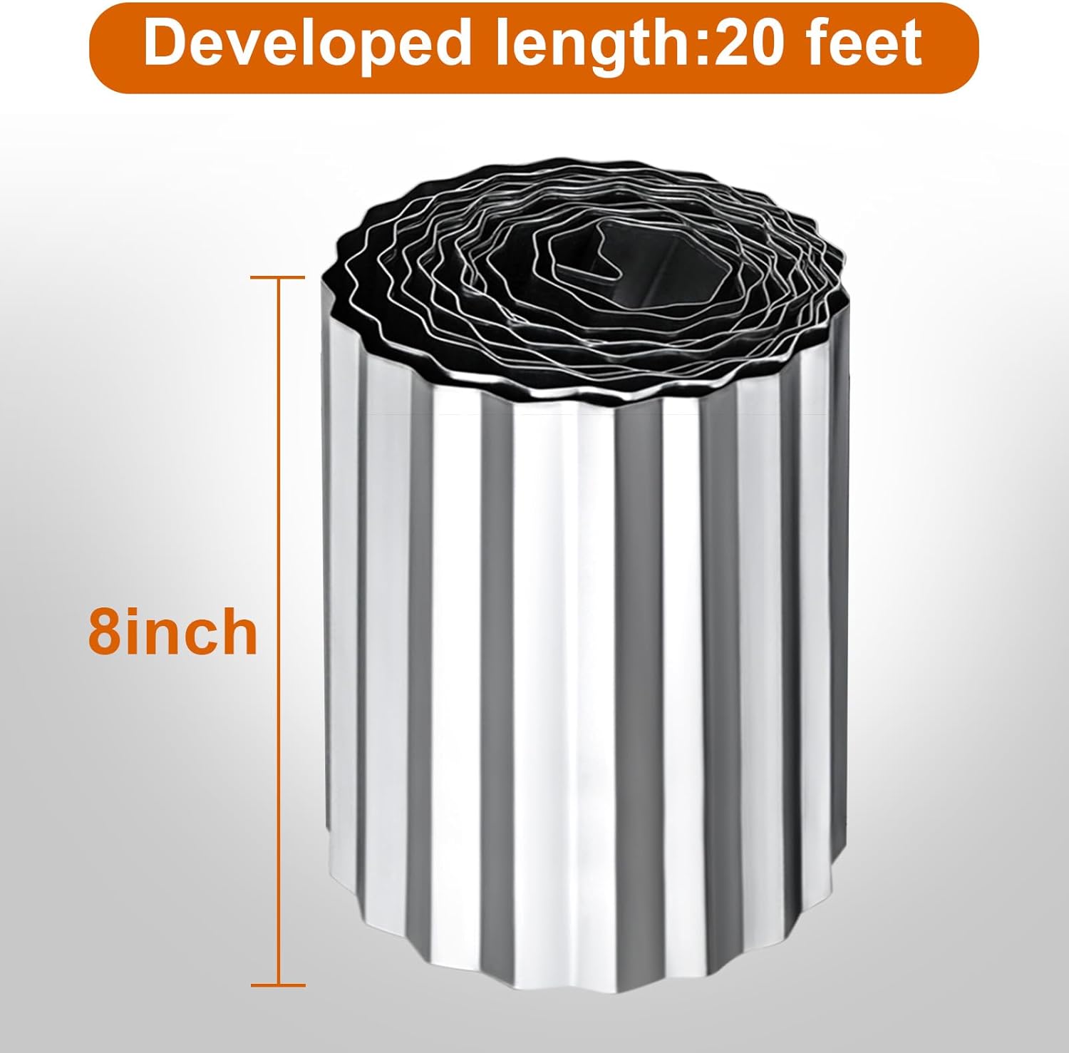 Corrugated Garden Edging 8" x 20', Metal Landscape Edging Sturdy Garden Long Strips, Metal Edging for Landscaping, Steel Garden Edging for Lawns,Borders and Flower Beds