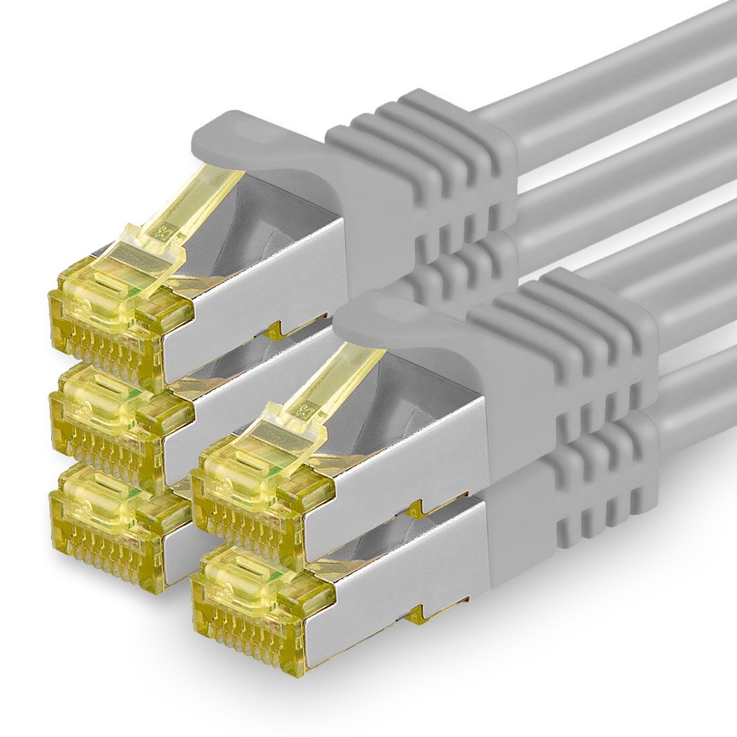 1aTTack.de Cat.7 Netzwerkkabel 5m Grau 5 Stück Cat7 Ethernetkabel Netzwerk LAN Kabel Rohkabel 10 Gb s SFTP PIMF LSZH Set Patchkabel mit Rj 45 Stecker Cat.6a