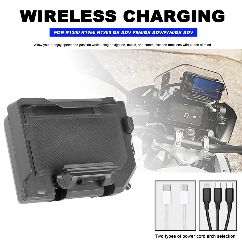 Motocyklowy uchwyt do nawigacji Pasuje do BMW R1300 R1250 R1200 F850 F750 GS ADV Bezprzewodowy stojak na nawigację mobilną do motocykla Uchwyt na telefon(Wireless- Black Line)