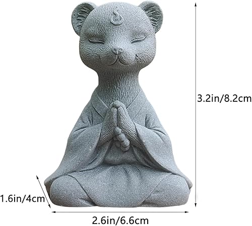 Miniatura 5 de livelyfish Estatua de zorro de Buda meditando, acuario, estatua zen, estatua de yoga, figuras de animales, escultura de piedra arenisca para pecera,