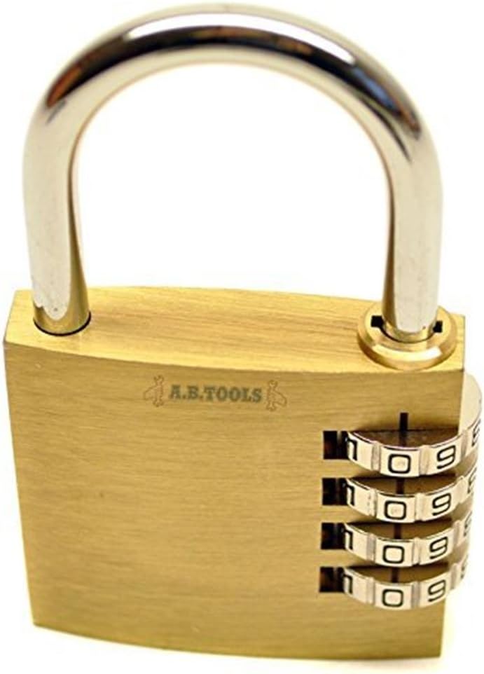 AB Tools-Toolzone M9-NSML-M3JA 50 mm Brass Combination Padlock/Lock/Security Shed Garage Door Te563, Gold, 800