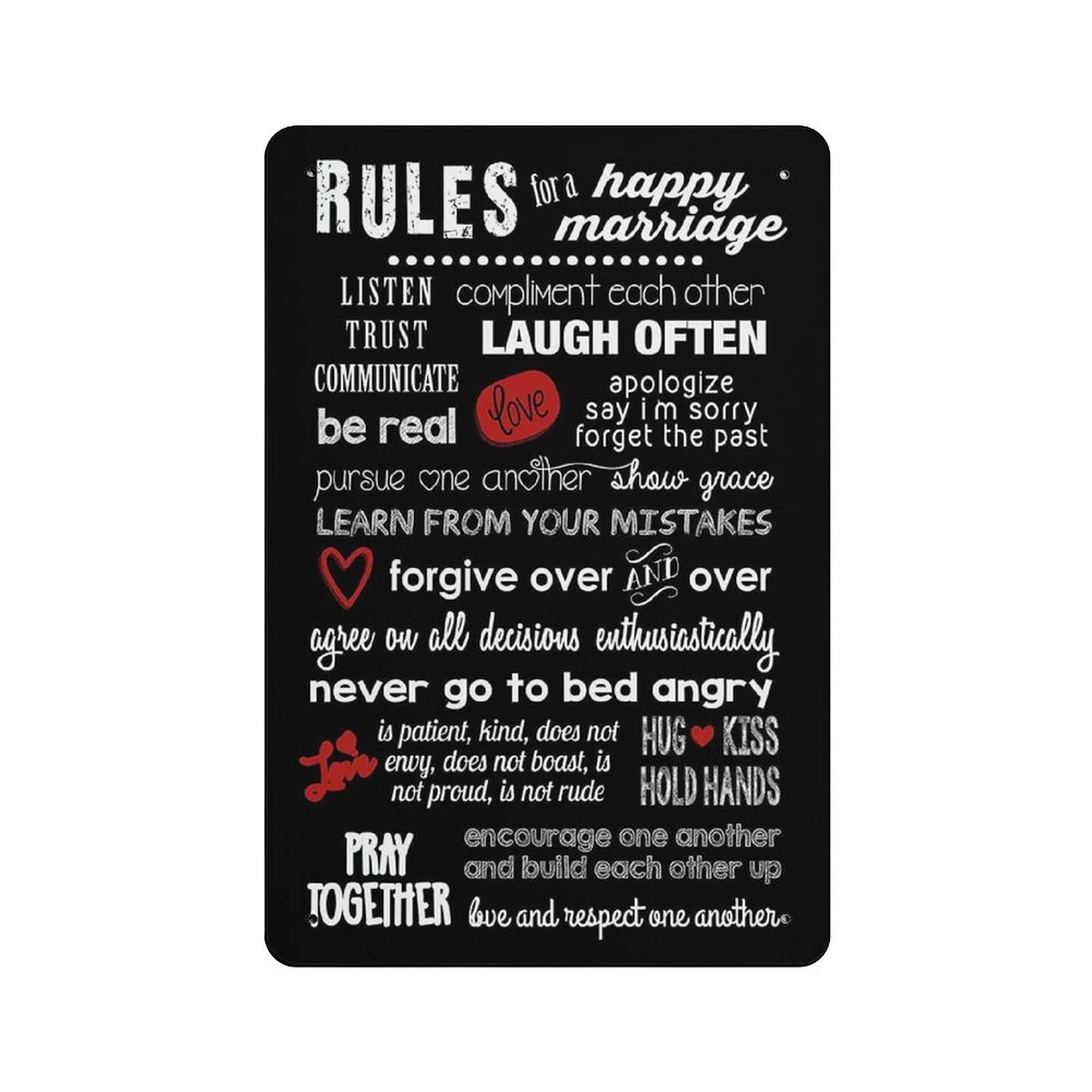 Metal Tin Sign Happy Marriage Rules Vintage Tin Poster Metal Sign Wall Decoration Country Kitchen Home Garage Decor 12"x8"