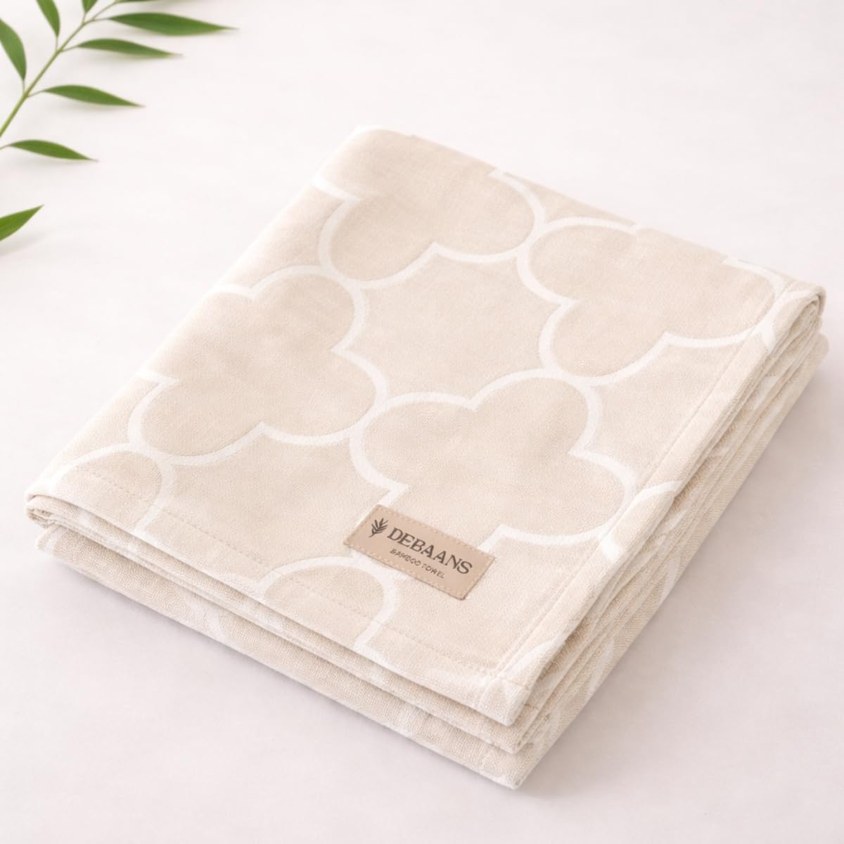 DEBAANS Jacquard 100% Bamboo Bath Towel – Large 75x160 cm | Ultra Absorbent Soft & Breathable | Antibacterial, Quick Dry | 225 GSM Towel for Daily Use, Travel, Gym & Spa (Quatrefoil Sand, Large)