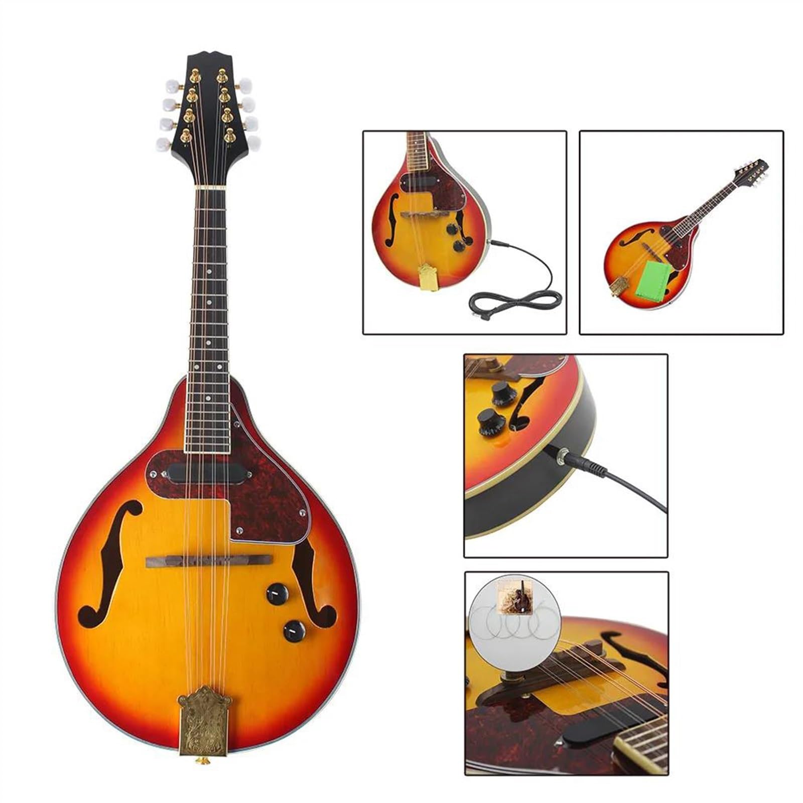 Mandolino Elettrico A 8 Corde Per Chitarra Classica Strumento Melodico Mandolino Elettrico In Stile Con Zaino In Tessuto(Mandolin)