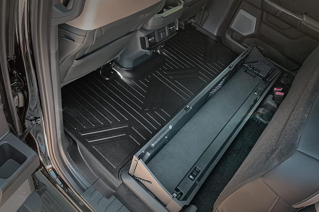 SMARTLINER Custom Fit Black 2nd Row Floor Mat Liner Compatible With 2022-2025 Ford F-150 Lightning (Only fits with 2nd Row Bench seat with under seat fold-flat storage)