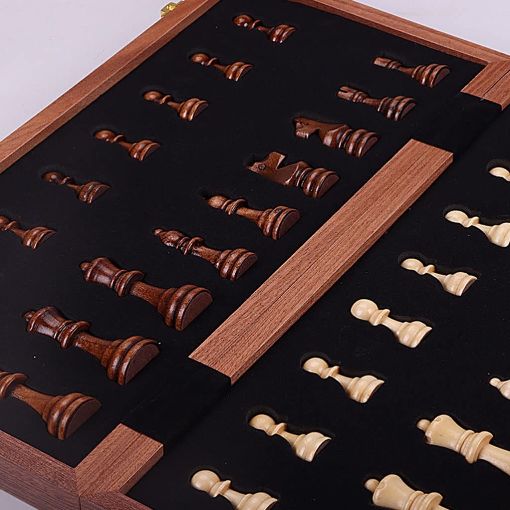 ZAW Schach Hölzerne faltende Schach Tragbare Reiseschach-Spielbrett Set 2 Extra Queens for Anfänger und Erwachsene Chess (Größe : 39cm)
