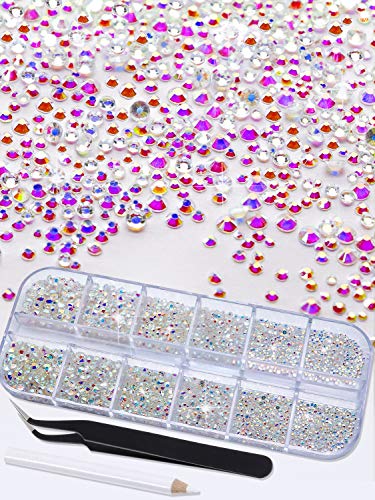 JOYJULY 2880 pcs Nail Art Rhinestones AB Crystal Rhinestones Round Beads Flatback Glass Charms Gems Stones 6 Sizes for Nail Art Phone DIY Crafts Makeup with Pick Up Tweezer and Nail Dotting Tools JOYJULY 2880 pcs Nail Art Rhinestones AB Crystal Rhinestones Round Beads Flatback Glass Charms Gems Stones 6 Sizes for Nail Art Phone DIY Crafts Makeup with Pick Up Tweezer and Nail Dotting Tools