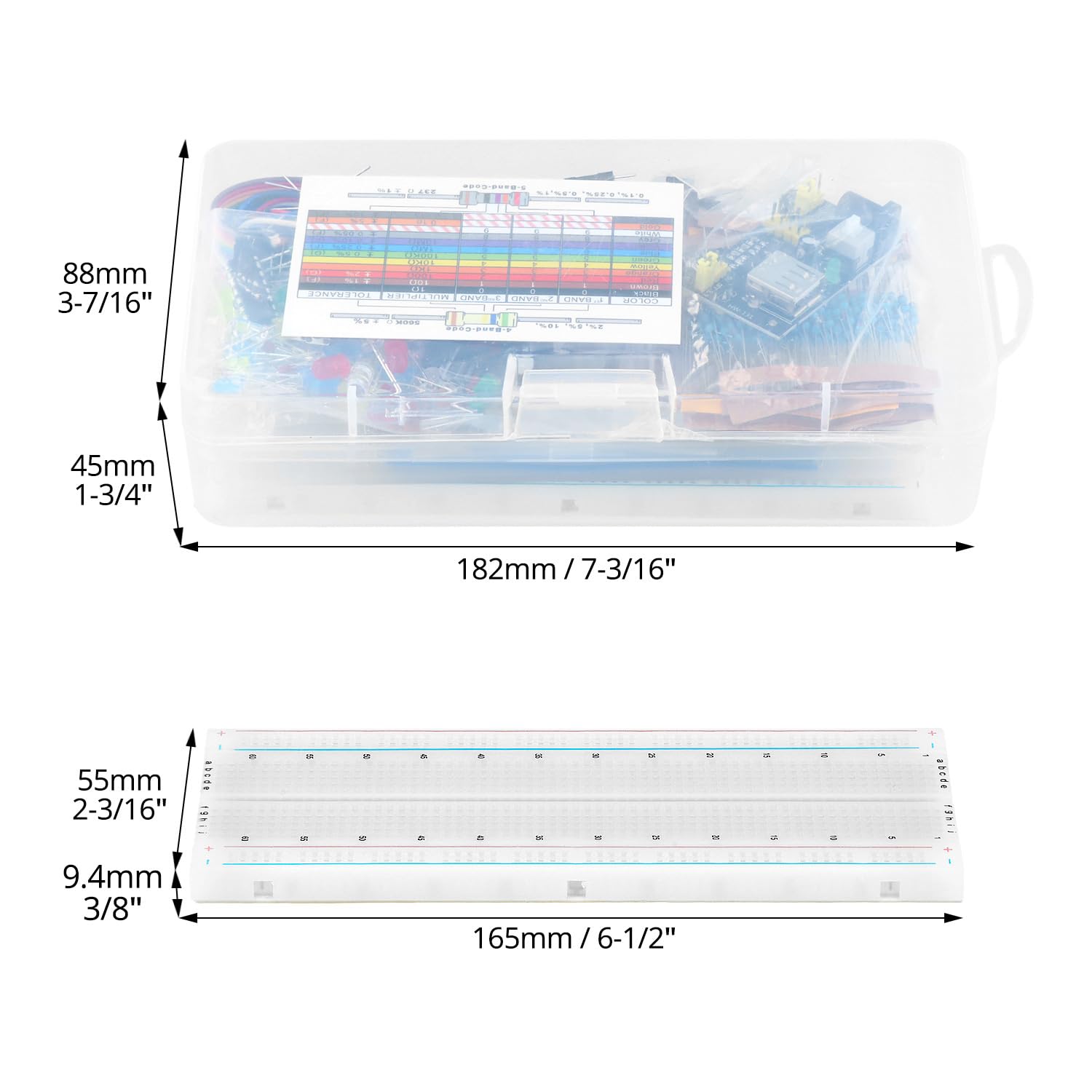 QWORK® 420 Pezzi 37 Valori Componenti Elettronici Kit con Breadboard, Modulo di Alimentazione e Jumper, Compatibile con Arduino, STM32, Raspberry Pi