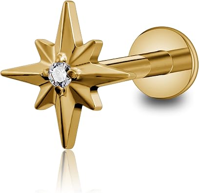 1PC ASTM F136 Titanium North Star Piercing Jewelry for Conch Helix Flat Tragus Lobe 16G 6mm 8mm