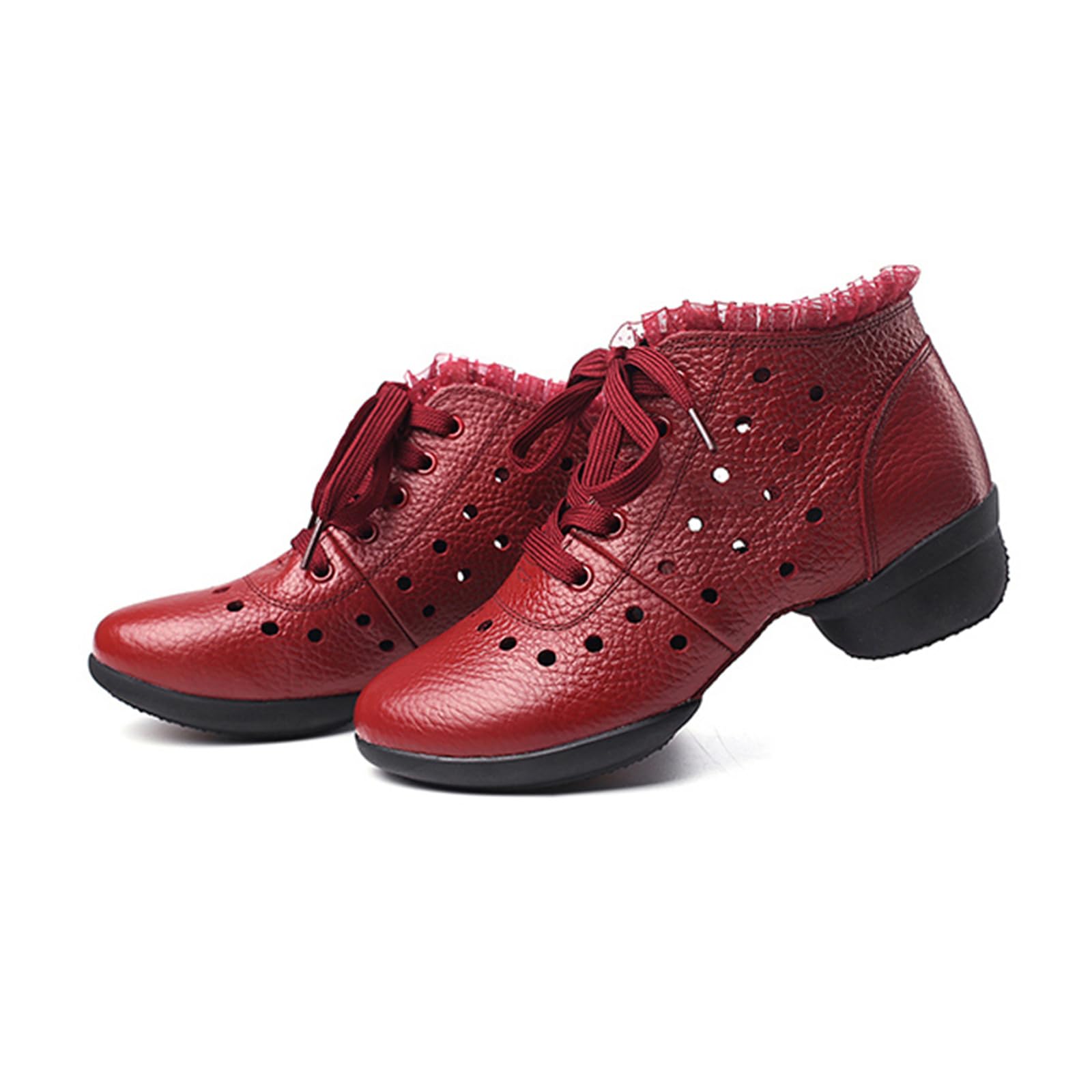 Scarpe da Jazz da Donna Stivali da Ballo in Pelle Tacco Basso Lacci Suola Divisa Stivali da Ballo Latino Moderni da Palcoscenico
