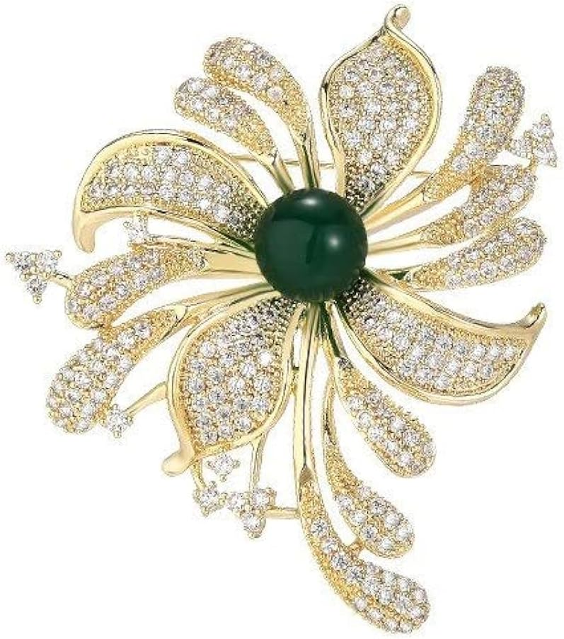 Floral Pearl Brooch Austrian Crystal Rhinestone Pins Gold Plated Leaf Lapel Pin Four Leaf Clover Brooch Birthday Graduation Jewelry Gift for Women Men