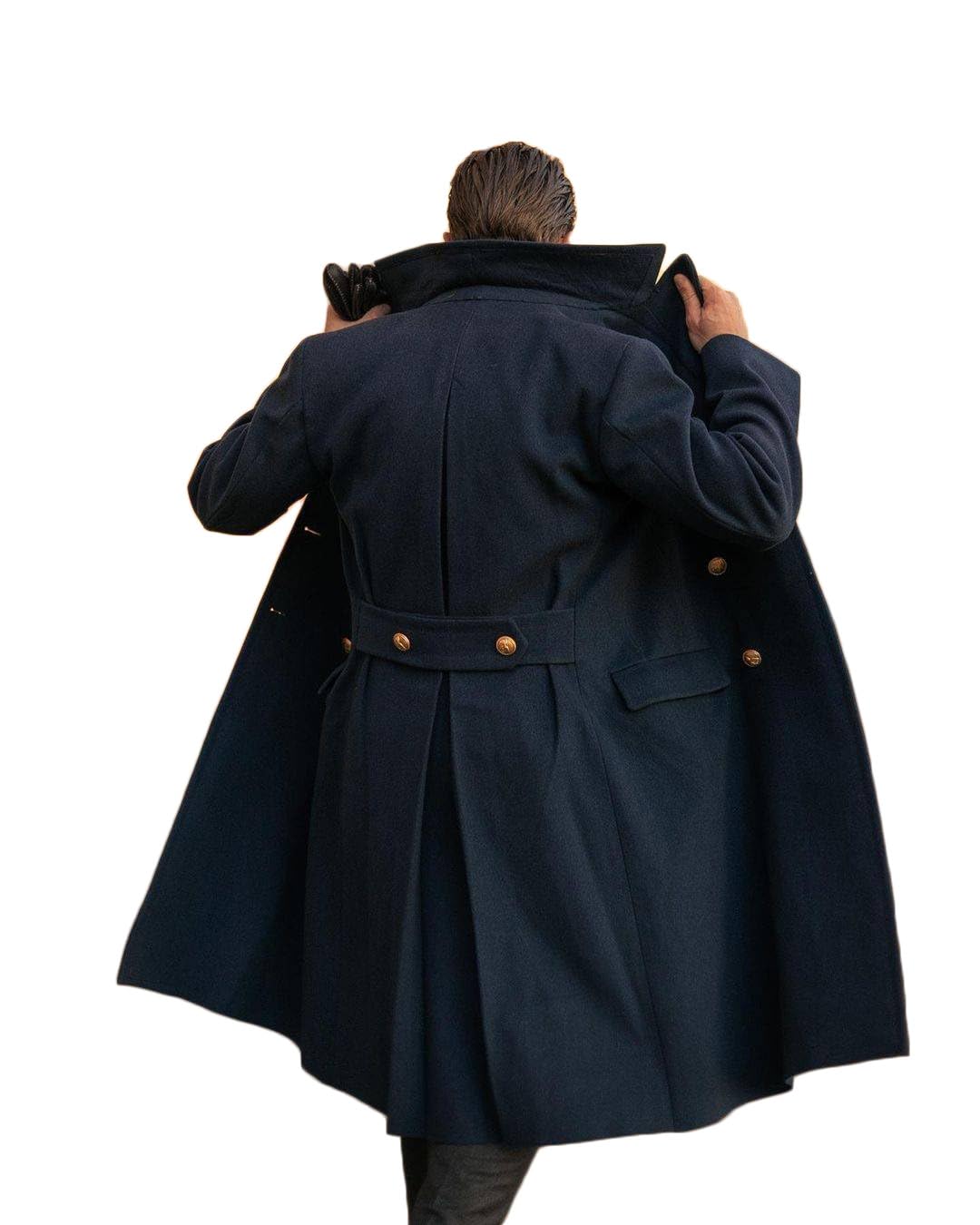 Cappotto da uomo in misto lana invernale vintage tweed pisello cappotto slim fit doppio petto con risvolto a punta Trench Jacket