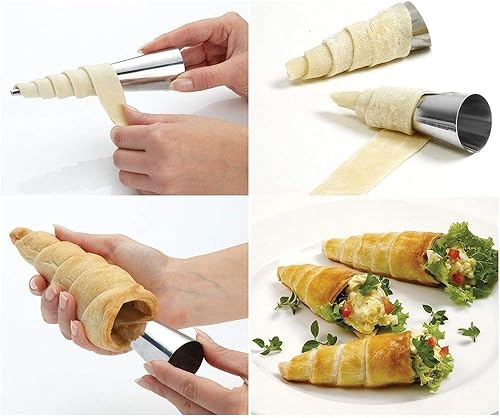 Miniatura 4 de Moldes antiadherentes para cuerno de color crema, de acero inoxidable, 4.92 pulgadas, kit de tubos de cannoli de gran tamaño, paquete de 12 conos