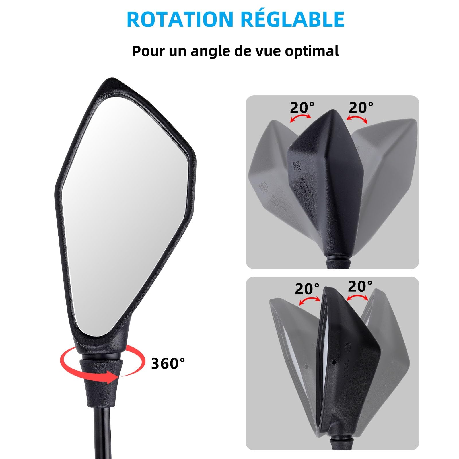 Rétroviseurs Latéraux de Moto E57 Homologué, 1 Paire Rétroviseurs Moto Universels, Réglable Rétroviseur Latéral M10 pour Scooter Moto Quad ATV