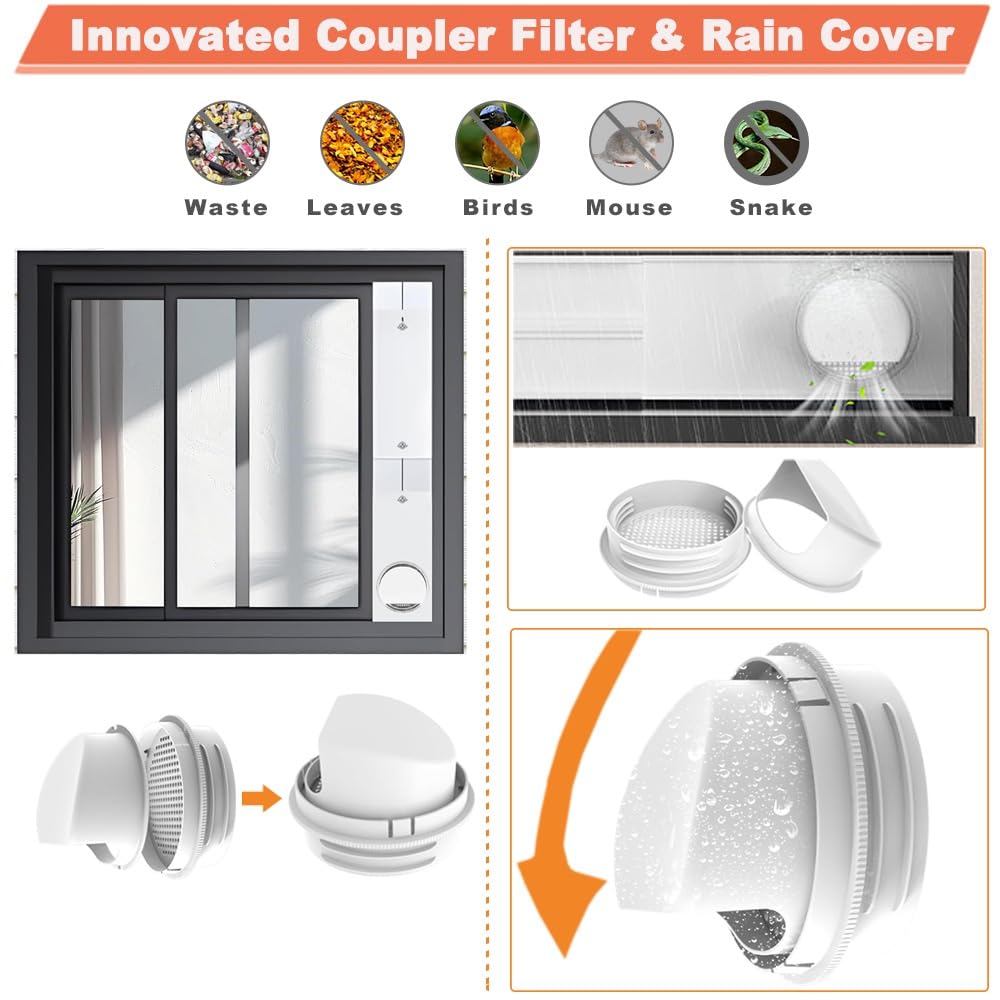 Kit completo de sellado de ventana de 6 piezas para aire acondicionado portátil, se adapta a ventanas y puertas correderas, se extiende hasta 87 pulgadas, incluye manguera de escape de 5.9 pulgadas y