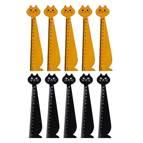 Regla de dibujo de madera retro, 10 unidades, regla de dibujos animados, regla de madera, regla recta, marcas de libros en forma de gatos para